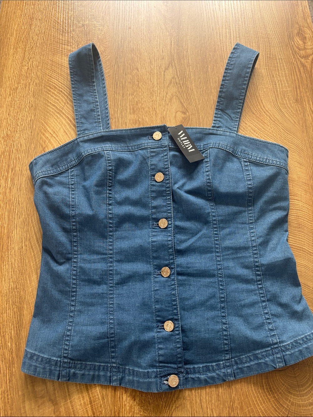 Milano Denim Button-Front Tank Top - Blue